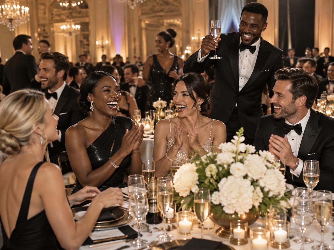 Guests celebrating at an elegant awards gala